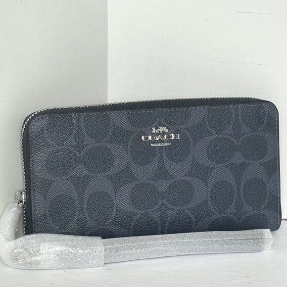 Coach Long Zip Around Wallet Blue Denim Signature Canvas Phone Wristlet C4452 - Picture 13 of 13
